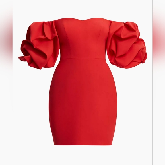 #158 BCBGMAXAZRIA ($368) Mini Dress with statement off the shoulder sleeves NWT - Picture 5 of 5